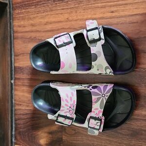 Birkenstock Women's Sandals - Black and Pink Floral